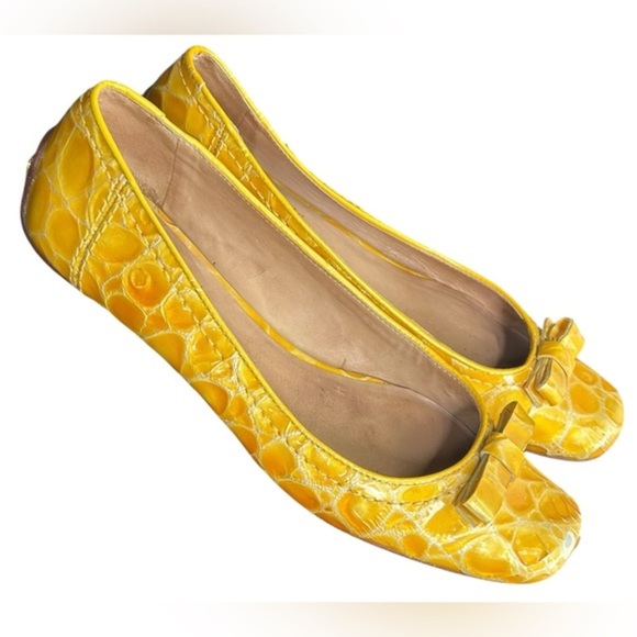 KATE SPADE Yellow Croc-Embossed Ballet Flats, Size 6M - Picture 1 of 7